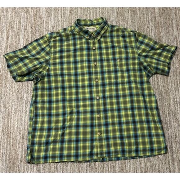 Duluth Trading Co Green Plaid Short Sleeved Cotton Button Down Mens Shirt SZ XL - Picture 1 of 7